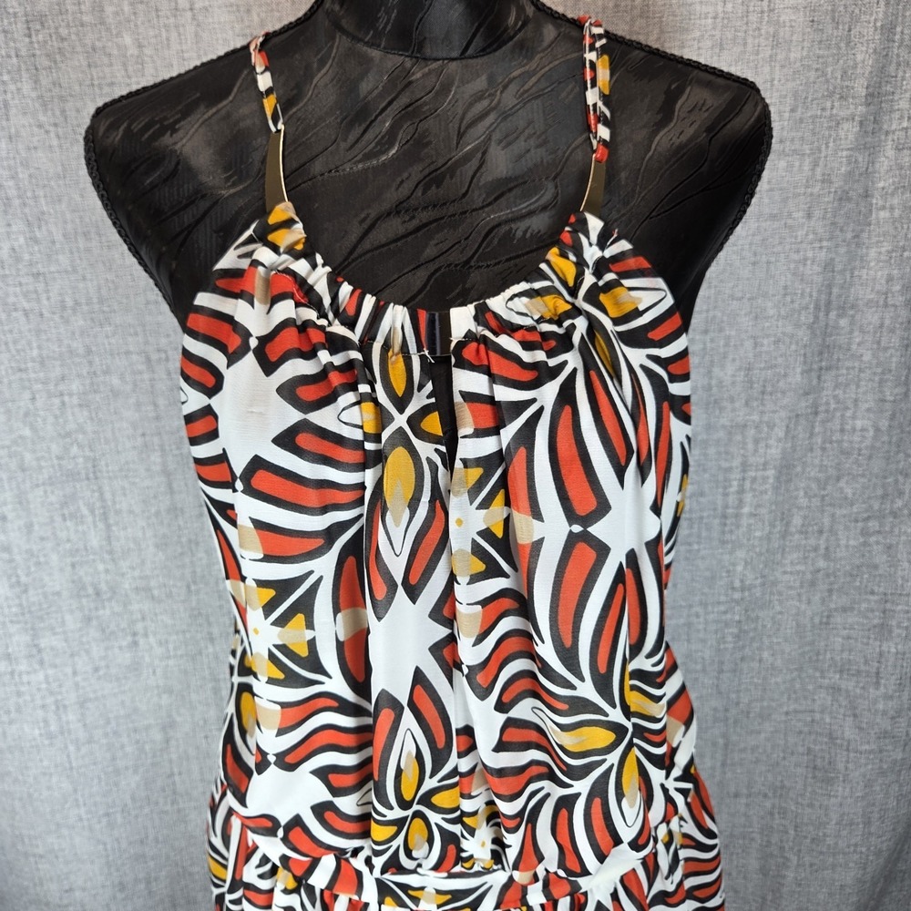 Worthington Women's Orange Shade Geometric Sleeveless Blouse Top Large Business